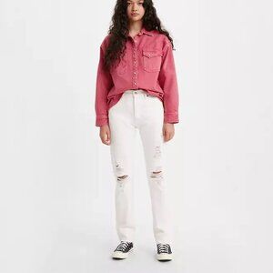 Levis 501 Original Non Stretch High Rise Button Fly Jeans in Destructed White 24